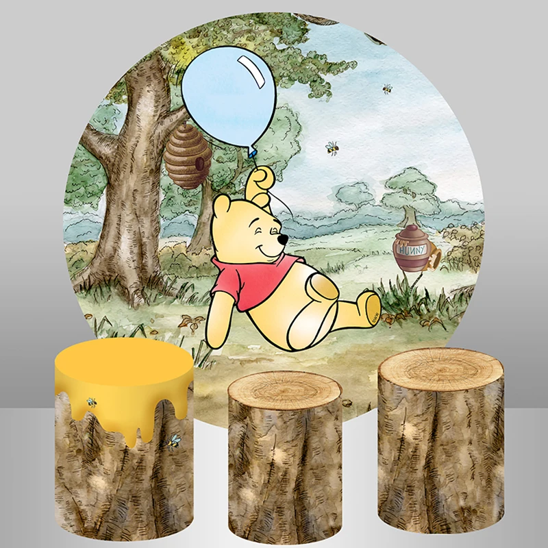 Honig Baum Winnie The Pooh Runde Hintergrund Cute Cartoon Bär Kreis Hintergrund Kinder Baby Dusche 1st Geburtstag Party Holz Banner Image