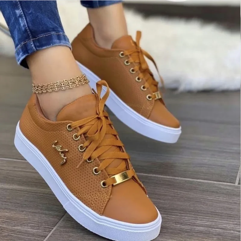 Vulkanisierte Schuhe Frauen Neue 2024 Casual Turnschuhe Mode Flache Spitze Up Outdoor Walking Sport Plus Größe 43 Zapatillas Mujer