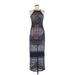Bar III Casual Dress - Sheath Halter Sleeveless: Blue Grid Dresses - Women's Size Medium
