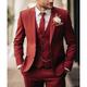 Costume Homme Mariage Ensemble de 3 pièces Vert Claire Rouge Rouge Bordeaux Couleur Pleine Coupe Sur-Mesure Droit deux boutons 2023