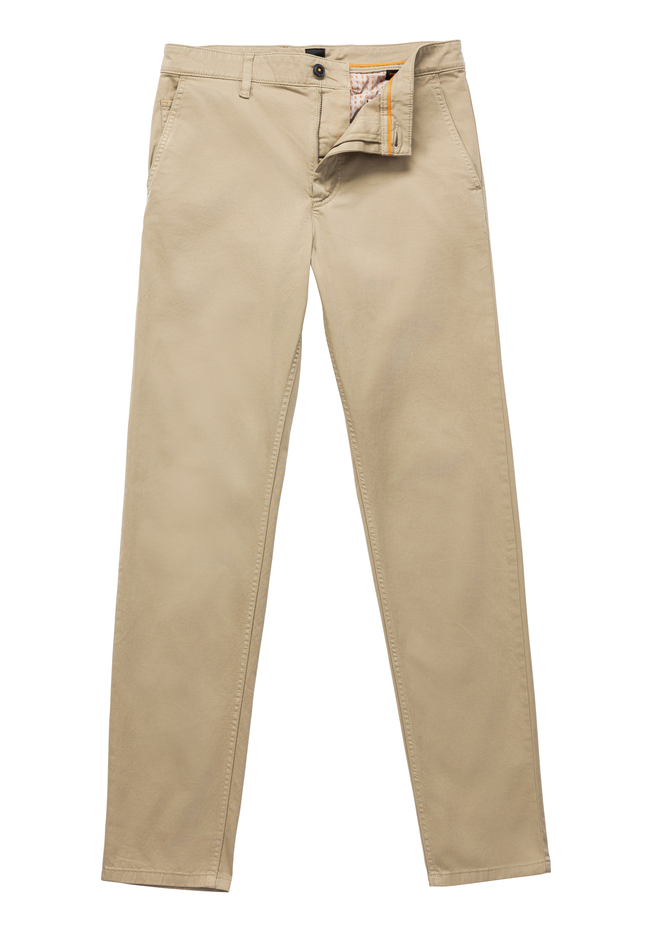 Chinohose BOSS ORANGE "tapered", Herren, Gr. 33, Länge 30, braun (239_light, pastel_braun), Web, Obermaterial: 97% Baumwolle, 3% Elasthan, unifarben, gerade, unten schmal lang, Hosen, mit BOSS Logo hinten