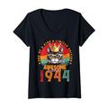 Damen 80 Years Old Legend 1944 Limited Edition 80th Birthday Cat T-Shirt mit V-Ausschnitt