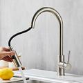 Stainless Steel Kitchen Sink Mixer Faucet with Pull Out Sprayer Grey, 360 Swivel Single Handle High Arc Spring Kitchen Taps Deck Mounted, Single Hole Kitchen Sink Faucet Water Vessel Taps