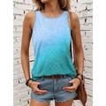 Women's Tank Top Vest Ombre Tie Dye Print Blue Sleeveless Vintage Ethnic Crew Neck Summer