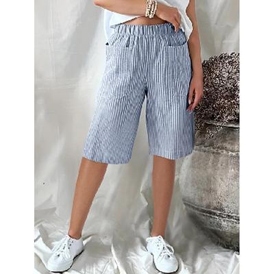 Women's Shorts Casual Daily Knee Length Striped Pocket Elastic Waistband Breathability Comfortable Inelastic Going out Weekend Black Yellow Pink Navy Blue Summer Regular Fit