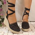 Women's Heels Sandals Lace Up Sandals Strappy Sandals Wedge Sandals Platform Sandals Daily Lace-up Platform Wedge Pointed Toe Comfort Minimalism Mesh Cloth Lace-up Black White