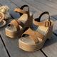 Damen Sandalen Sandalen mit Keilabsatz Strand Keilabsatz Böhmen Modisch PU Schnalle Schwarz Braun