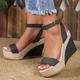 Damen Sandalen Sandalen mit Keilabsatz Urlaub Strand Keilabsatz Elegant Modisch PU Schnalle Schwarz Blau Grau