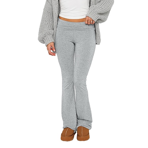 Damen Schlaghose Hosen Hose Gemütliche Leggings Aktiv Mode Streetwear Volle Länge Tiefer Bund Einfach Atmungsaktivität Weich Bequem Mikroelastisch Täglich Outdoor Straße Hellgrau Dunkelgrau Image