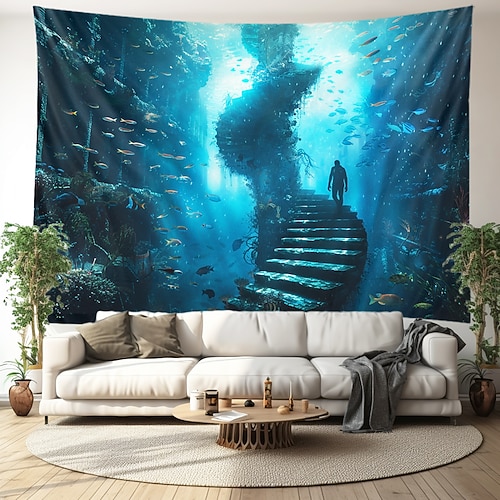 Unterwasserleiter Wandteppich Wanddekoration großer Wandteppich Wanddeko Fotografie Kulisse Decke Vorhang Home Schlafzimmer Wohnzimmer Dekoration Fisch Landschaft Wandtuch XXL Natur Image