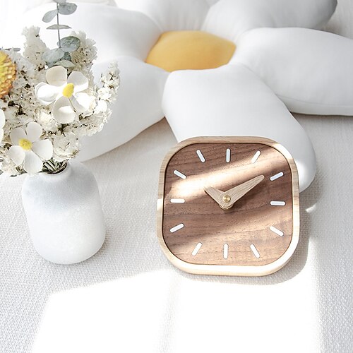 nordische schwarze Walnuss minimalistische Schreibtischuhr Wanduhr Schlafzimmer Wohnzimmer Dekoration Massivholz leise Uhren hängende Wanduhr 13 cm Image