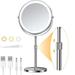 Lighted Makeup Mirror with DNF2 Height Adjustable 8.5â€� Rechargeable Mirror with 3 Dimmable Colors 1X 10X Double Sided Vanity Mirror with Lights 360Â° Rotation Touch Screen Makeup Mirror