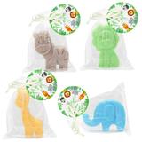 Distaratie 4 Sets Safari DNF2 Baby Shower Soaps Favors with Bag Thank You Card Jungle Animal Shape Natural Kids Mini Soaps for Birthday Party Favors Decor Gifts for Kids