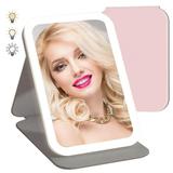 Hoffnugshween Travel Makeup Mirror MGF3 Touch Screen Vanity Mirror 58LEDs 3 Color Lighting Brightness Adjustable Rechargeable Portable Ultra Slim Lighted Makeup Mirror Essential for Women (Pink)