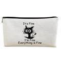 BARPERY Black Cat Makeup DNF2 Bag Black Cat Gifts It s Fine I m Fine Everything is Fine Funny Cat Cosmetic Bag Zipper Travel Toiletry Bag Best Gift Idea for Cat Lovers Teen Girls Cat Moms Gifts