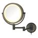 JERDON Two-Sided Wall-Mounted Makeup DNF2 Mirror with Lights - Lighted Makeup Mirror with 8X Magnification & Wall-Mount Arm - 8.5-inch Diameter Mirror with Bronze Finish Wall Mount - Model HL75BZ