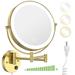 Wall Mounted Lighted Makeup MGF3 Mirror - 9 Inch Large Sided 1X/10X Magnifying LED Vanity Mirror with 3 Color Lights & Stepless Dimming - 360Â°Swivel Extendable Bathroom Touch Sensor Mirror - Gold