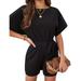 Women s Casual Boat Neck Rompers Loose Short Sleeve Jumpsuit High Waist Belted One Piece Playsuit Size XS-2XL