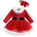 Christmas Kids Baby Girls Princess Dress Sequin Mesh Long Sleeves Gown Formal Dress with Belt for Wedding Party 3-4 Years