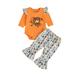 BOLUOYI Girls Christmas Dress Toddler Kids Boys Girls Outfit Pumpkin Letters Prints Long Sleeves Romper Bell Bottom Pants 3Pcs Set Outfits