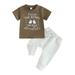 Baby Boy Easter Outfit Short Sleeve Crew Neck Letters Rabbit Print T-shirt with Elastic Waist Sweatpants 2-piece Outfit