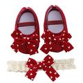 Baby Girls Flats with Bowknot Headband Soft Sole Newborn Infant First Walkers Crib Shoes Wedding Party Christmas Princess Dress Shoes