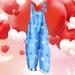 ZQGJB Jumpsuits for Women Cute Valentines Day Love Heart Pattern Print Sleeveless Adjustable Spaghetti Strap V Neck Loose Wide Leg Overall Rompers Blue XL