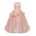 HBYJLZYG Sleeveless Floor Length Tulle Dress Toddler Girls Net Yarn Temperament Flowers Bowknot Birthday Party Gown Long Dresses 4-14 Years