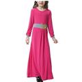 JSGEK 16-17 Years Kids Loose Fit Kaftan Maxi Gown Middle East Prayer Abaya Clothes Muslim Girls Dress for Soft Full Length Maxi Dress Regular Fit Fashion Long Sleeve Islamic Dubai Robe Hot Pink