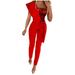 Ersazi Plus Size Christmas Onesie Women Ladies Printed Summer Sleeveless Backless Loose Long Playsuits Rompers Jumpsuit In Clearance Red L