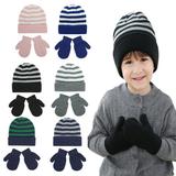 Esaierr Kids Baby Boys Girls Hat with Pom and Glove 2-Piece Set Infant Striped Woolen Hat Warm Gloves 2PCS Outfit 18M-8Y