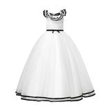 Tengma Toddler Girls Dresses Stripe Trim Bow Front Mesh Hem Party Dress Ruffle Puff Mesh Dress For 8Y To 12Y Wedding Party Princess Dress Pageant Gown White 11-12y