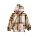 Odeerbi Toddler Boys Girls Hooded Plaid Sweatshirt Fashion Children Comfortable 2024 Casual Checker Printing Fold Button Pocket Long Sleeve Hooded Cotton Blouse Khaki 2-3 Years