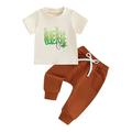 Suealasg Toddler Baby Boys Irish Day 2pcs Clothes Short Sleeve Crew Neck Letters Shamrock Print T-shirt + Long Pants Sets 6M 1T 2T 3T Kids Boys Summer Saint Patrick s Day Outfits