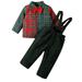 NIUREDLTD Toddler Gentleman Suit Outfits Toddler Boy Clothes Plaid Baby Boy Clothes Baby Shirt Top Suspender Pants Set Outfit Baby Boy Clothes Set Green 3Y