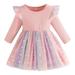 HIBRO Girls Valentine s Day Dress Lace Fly Sleeve Round Neck Gradient Dress Love Printed Girls Spring Outfit