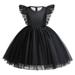 Elainilye Fashion Dresses for Girls Net Yarn Embroidery Rhinestone Bowknot Flower Girl Dresses for Wedding Gown Long Dresses Sizes 2-7Y Black