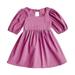 Tengma Toddler Girls Dresses Dress Print Ruffle Trim Round Neck Puff Sleeve Flared A Line Dress Princess Dresses Purple 11