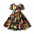 naisibaby Baby Girls Short Sleeve Summer Dress for Toddler Floral Print Children s Clothing Black Size 4-5 Years