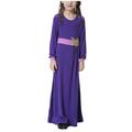 JSGEK 8-9 Years Kids Soft Loose Fit Kaftan Maxi Gown Middle East Prayer Abaya Clothes Full Length Maxi Dress Regular Fit Fashion Muslim Girls Dress for Long Sleeve Islamic Dubai Robe Comfort Purple
