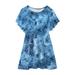 Tengma Toddler Girls Dresses Dress Ruffle Sleeve Chiffon Bow Swing Pleated Tie Dye Prints Wedding Party Princess Dresse Princess Dresses Blue 120