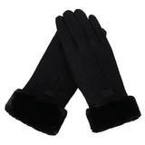 Female Cashmere Warm Suede Leather Cycling Mittens Double Thick Velvet Plush Wrist Women Touch Screen Driving Gloves