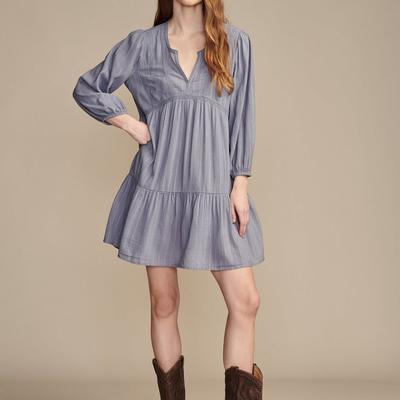 Lucky Brand Long Sleeve Tiered Mini Dress - Women's Clothing Dresses Mini Dress in Stonewash, Size XS