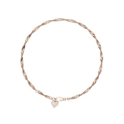 Fußkette mit Anhänger FIRETTI "Schmuck Geschenk Silber 925 Körperschmuck Herz+LIEBE Singapurkette", rosa (roségoldfarben