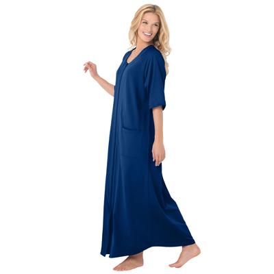 Plus Size Women's Long French Terry Zip-Front Robe by Dreams & Co. in Evening Blue (Size 5X)