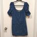 Free People Dresses | Free People Women's Cheyenne Blue Denim Mini Dress Sz L-Ruched Sleeves Smocked | Color: Blue | Size: L