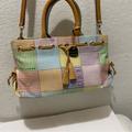 Dooney & Bourke Bags | Dooney & Bourke Patchwork Plaid Pastel Striped Canvas Tote Handbag Purse | Color: Green/Pink | Size: 12”X7”X4”