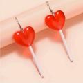 Free People Jewelry | Free People Heart Lollipop Earrings | Color: Red/Silver | Size: Os