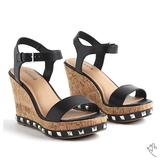 Torrid Shoes | New Torrid 11ww 11 Wide Sexy Black Platform Studded Cork Open Toe 4" Wedge Heels | Color: Black | Size: 11ww