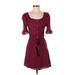 Day to Day by Blu Pepper Casual Dress - Mini Square Short sleeves: Burgundy Dresses - Women's Size Small